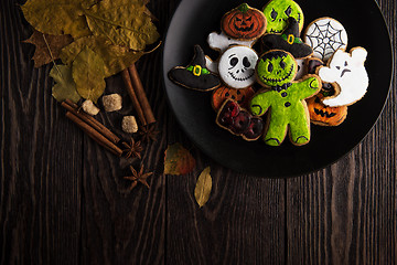 Image showing Homemade delicious ginger biscuits for Halloween