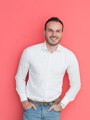 Image showing man isolated over a red background