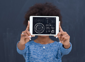 Image showing Happy African American Woman Using Digital Tablet