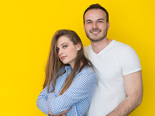 Image showing couple isolated on yellow Background