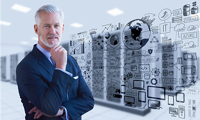 Image showing Senior businessman in server room