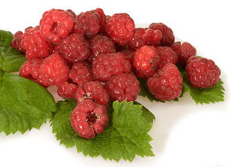 Image showing Raspberries with Leaves