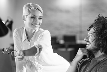 Image showing Young businesswoman explaining the problem