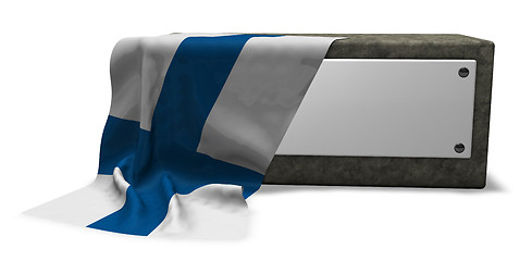 Image showing steinsockel mit leerem schild und fahne von finnland