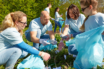 Image showing volunteers with garbage bags cleaning park area