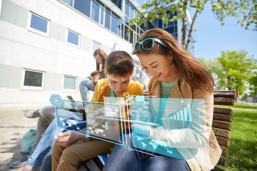 Image showing group of students with tablet pc at school yard