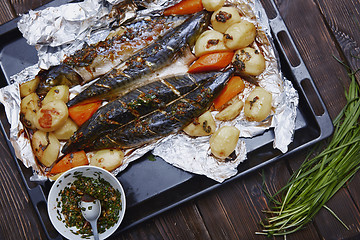 Image showing Baked fish and vegetable