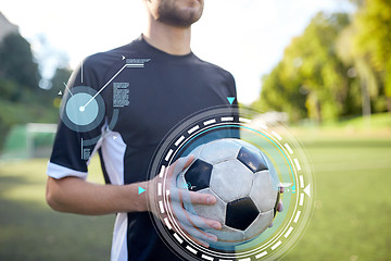 Image showing close up of soccer player with football on field