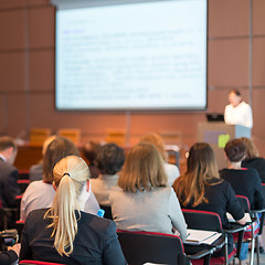 Image showing Speaker giving presentation on business conference.