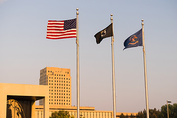 Image showing Flags Fliy North Dakota Capital Building Bismarck