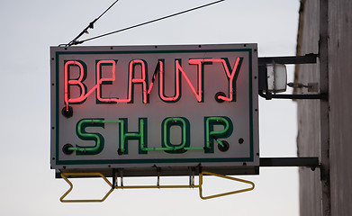 Image showing Old Small Town Neaon Beauty Shop Sign Vintage Signage