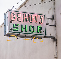 Image showing Old Small Town Neaon Beauty Shop Sign Vintage Signage