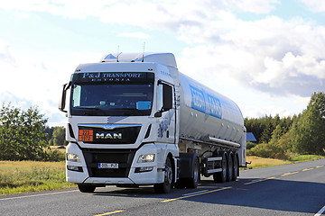 Image showing White MAN Gas Semi Tanker on the Road