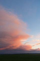 Image showing Smoke from Oregon wildfires rises up in the sky at sunset