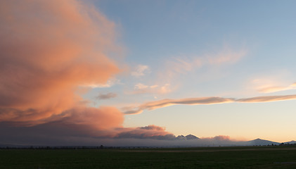 Image showing Dramatic Sky Storm Cloud Formation At Dusk Sunset