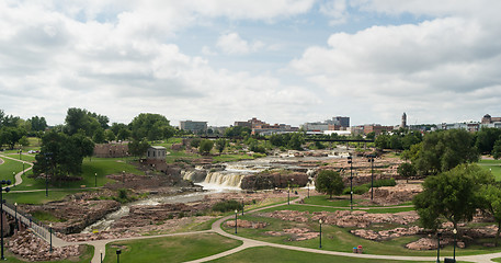 Image showing Water Flows Sioux Falls City Center Skyline South Dakota