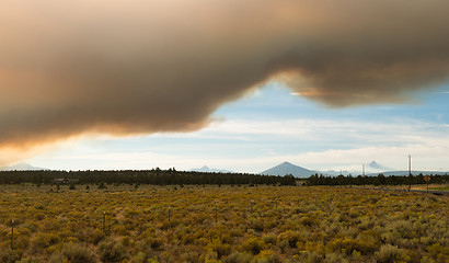 Image showing Dramatic Sky Wildfire Smoke Sunset Three Sisters