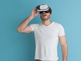 Image showing man using VR headset glasses of virtual reality