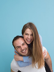 Image showing young man piggybacking his girlfriend