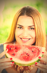 Image showing woman with a watermelon