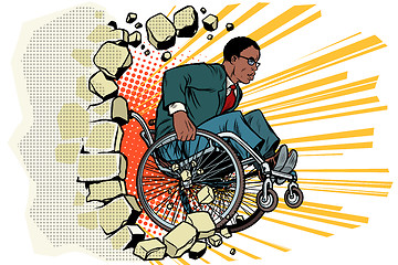 Image showing African Businessman in a wheelchair. Disabilities and health. Ba