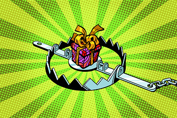 Image showing Gift box in a metal trap