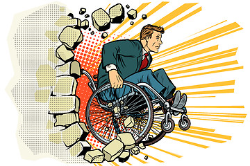 Image showing Businessman in a wheelchair. Disabilities and health. Barrier-fr