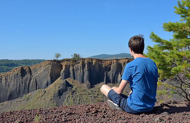 Image showing Teen boy enjoy mountain view