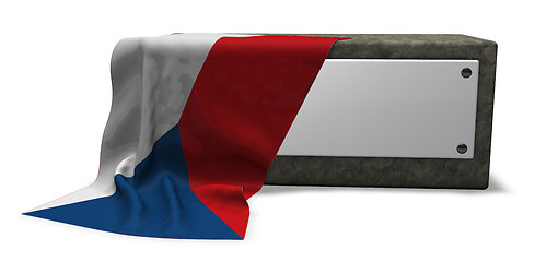 Image showing stone socket with blank sign and flag of the czech republic - 3d rendering