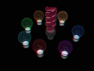 Image showing energy-saving lamps. 3D illustration. Anaglyph. View with red/cy