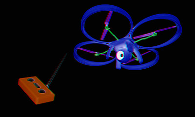 Image showing Drone with remote controller. Anaglyph. View with red/cyan glass