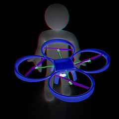 Image showing 3d man with drone, quadrocopter, with photo camera. 3d render. 3