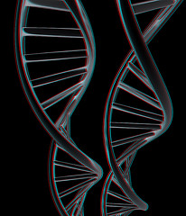 Image showing DNA structure model. 3d illustration. Anaglyph. View with red/cy