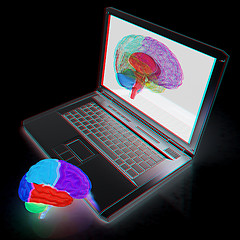 Image showing creative three-dimensional model of real human brain and scan on