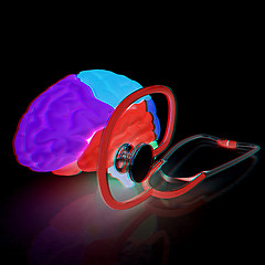 Image showing stethoscope and brain. 3d illustration. Anaglyph. View with red/