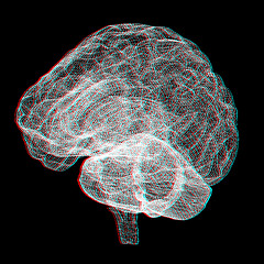 Image showing Creative concept of the human brain. Anaglyph. View with red/cya