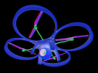 Image showing Drone, quadrocopter, with photo camera flying. 3d render. Anagly