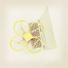 Image showing Drone and laptop. 3D render. Vintage style.