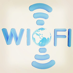 Image showing wifi earth icon. 3d illustration. Vintage style.