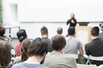 Image showing Woman giving presentation on business conference.