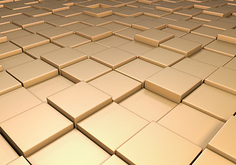 Image showing 3D Rendering of Field of uneven gold tiles