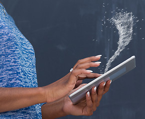 Image showing Happy African American Woman Using Digital Tablet