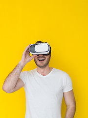 Image showing handsome man using VR headset glasses of virtual reality