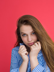 Image showing woman playing with her long silky hair