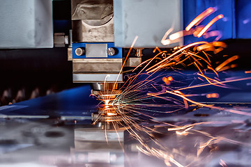 Image showing CNC Laser cutting of metal, modern industrial technology.