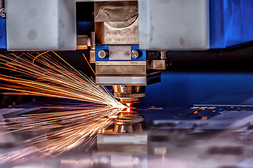 Image showing CNC Laser cutting of metal, modern industrial technology.