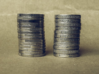 Image showing Vintage Euro and Pound coins pile