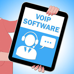 Image showing Voip Software Tablet Shows Internet Voice 3d Illustration