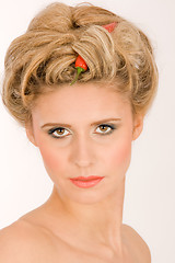 Image showing Beautiful German teenage girl indoor headshot.