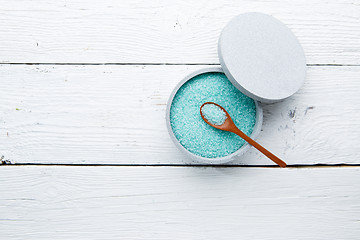 Image showing Turquoise salt on white table